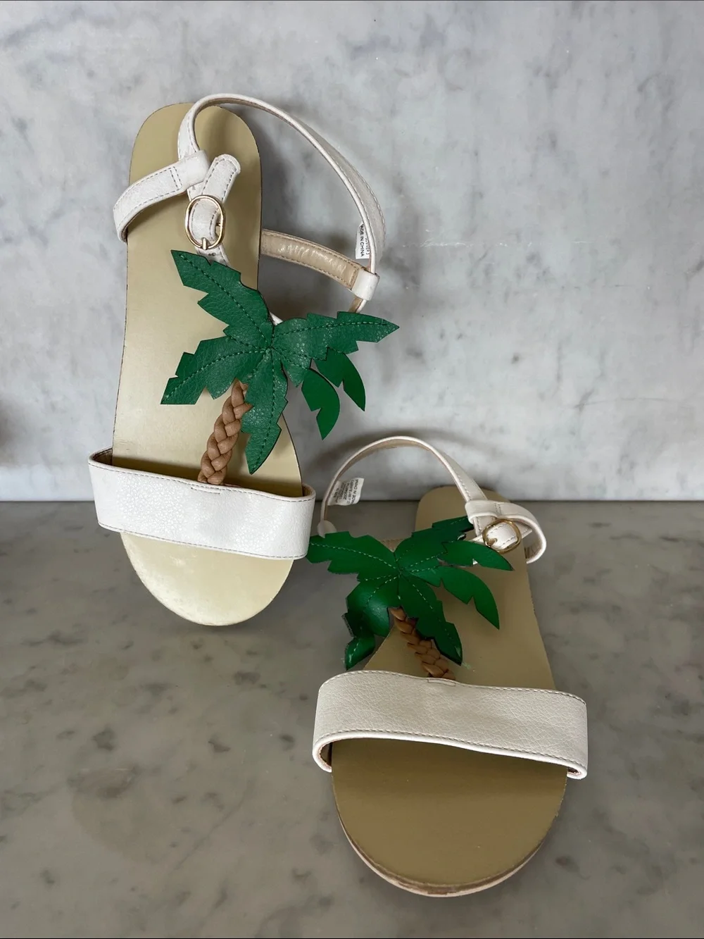 JANIE AND JACK Palm Tree Sandal White Sandals with Green Palm Appliqués Girl 1